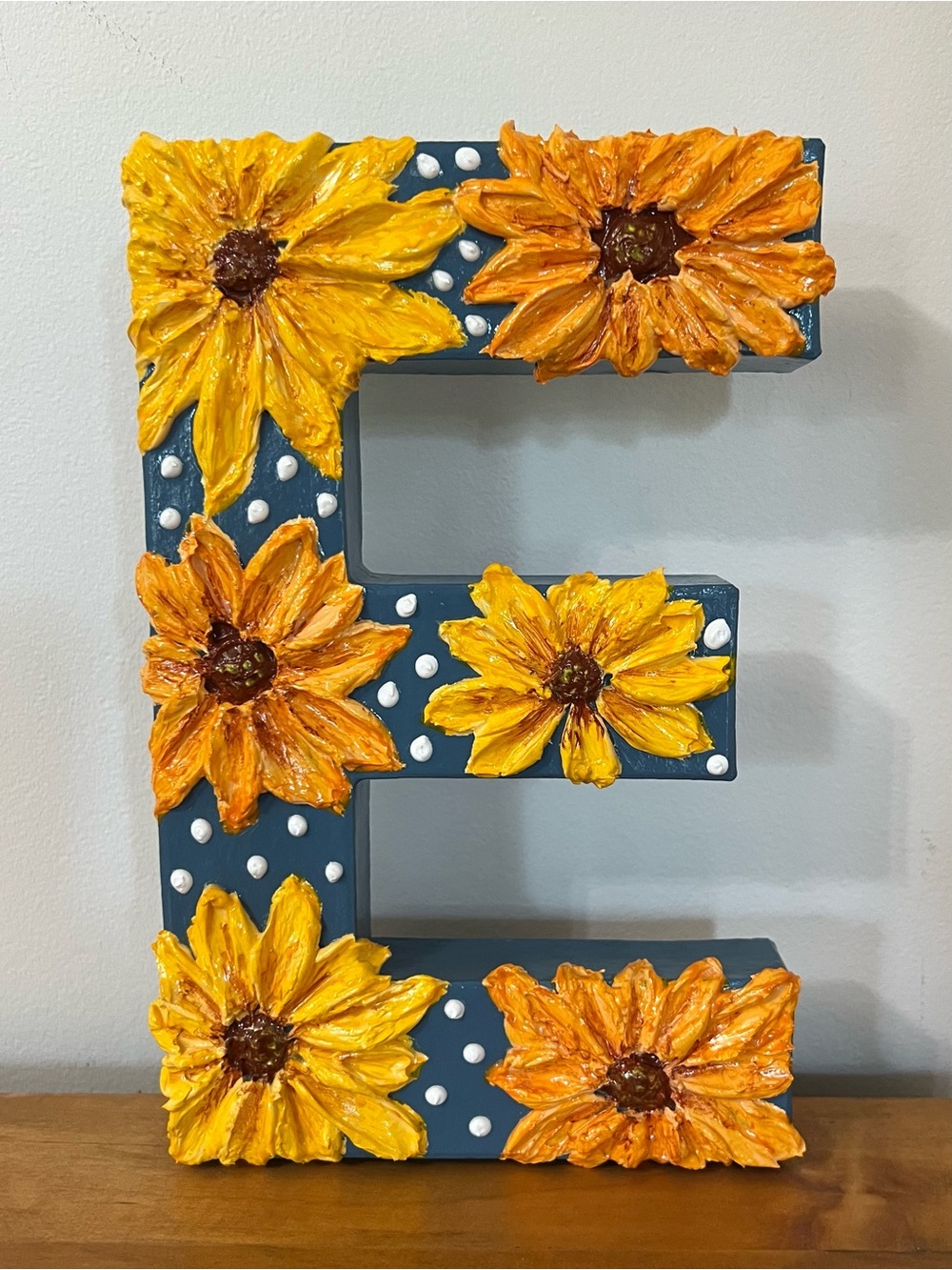 Handcrafted Floral Letter “E” Wall Décor – Textured Acrylic Mixed Media Monogram